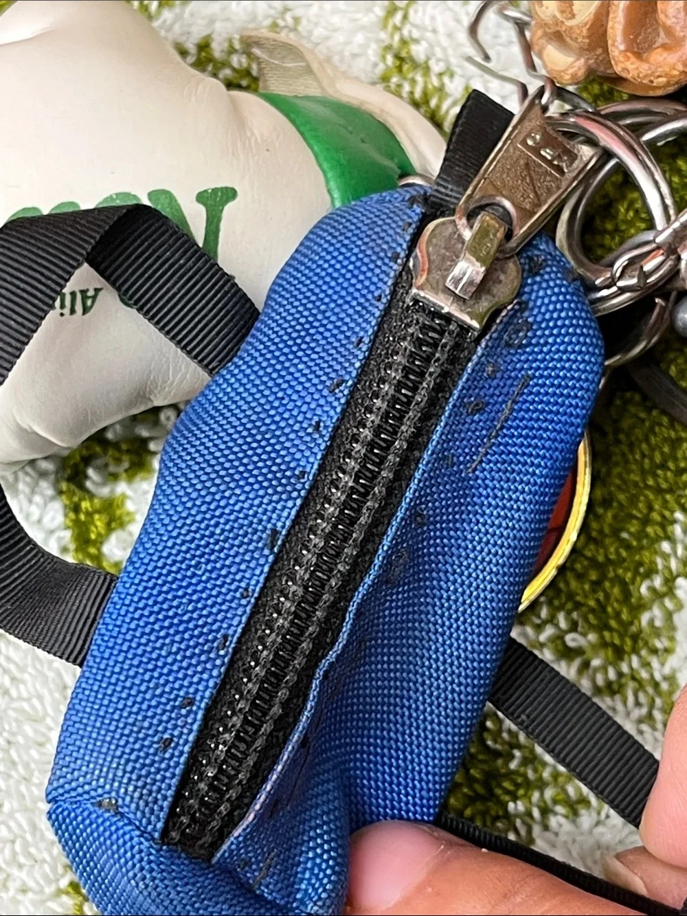 Blue Nylon Key & Card Holder with Hot Air Balloon and Leather Tag